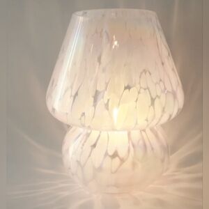 8" Iridescent Glass Mushroom Table Lamp, Battery-Powered
